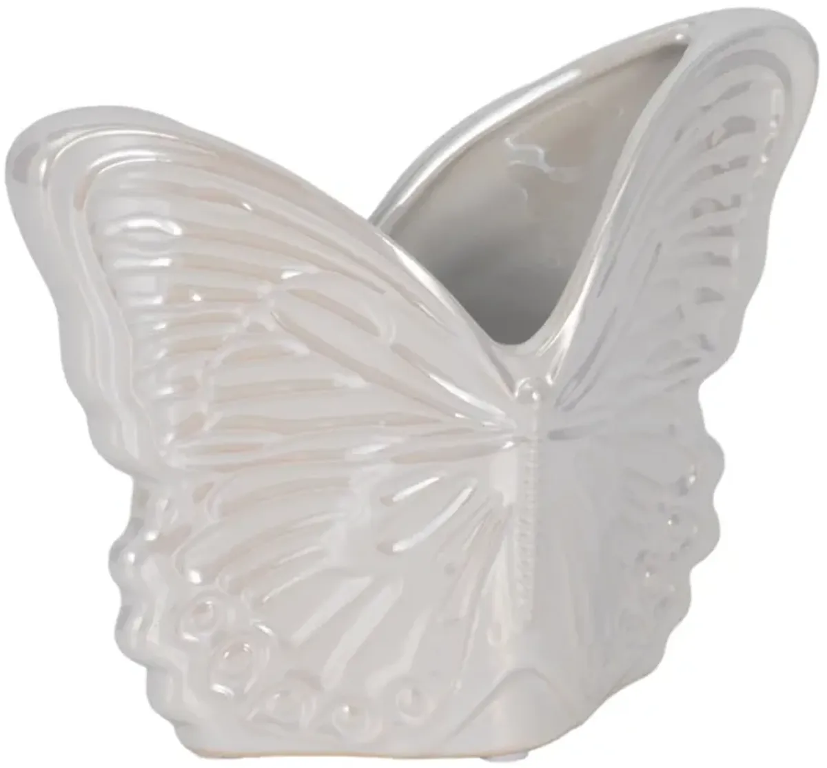 7" Iridescent Butterfly Planter, Ivory