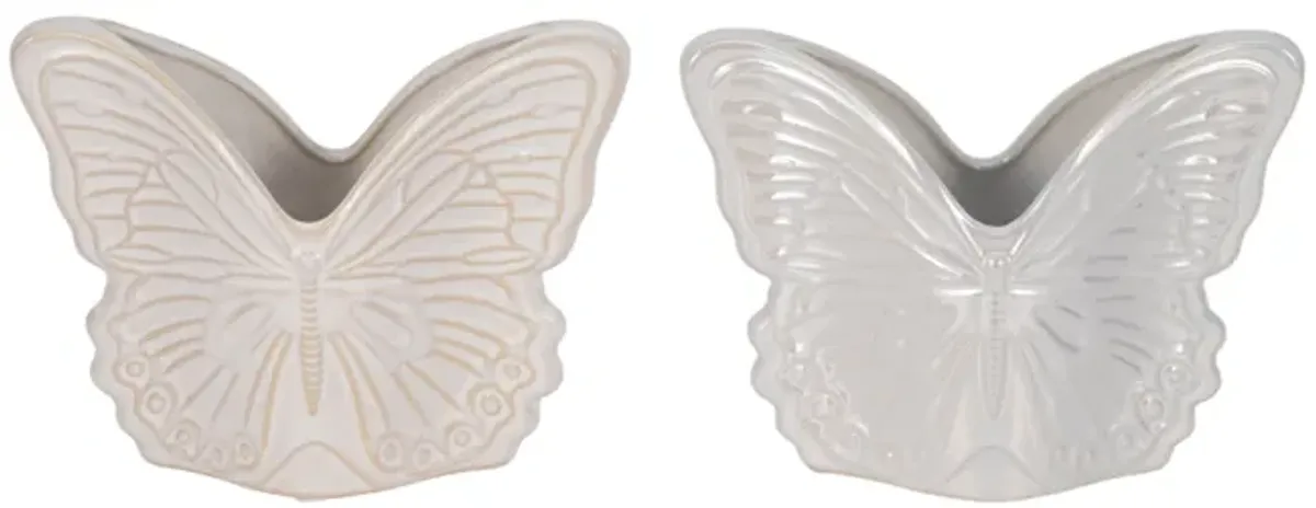 7" Iridescent Butterfly Planter, Ivory