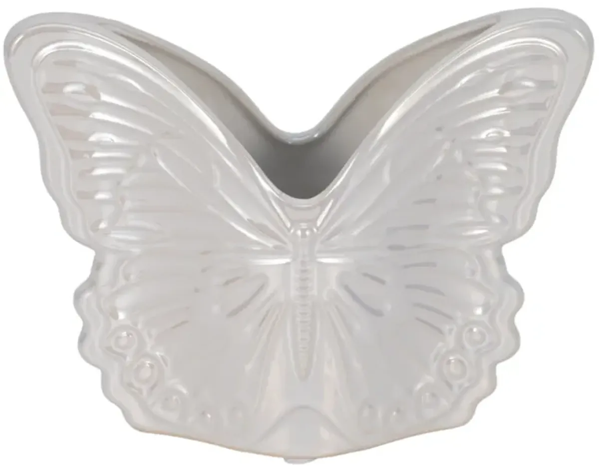 7" Iridescent Butterfly Planter, Ivory