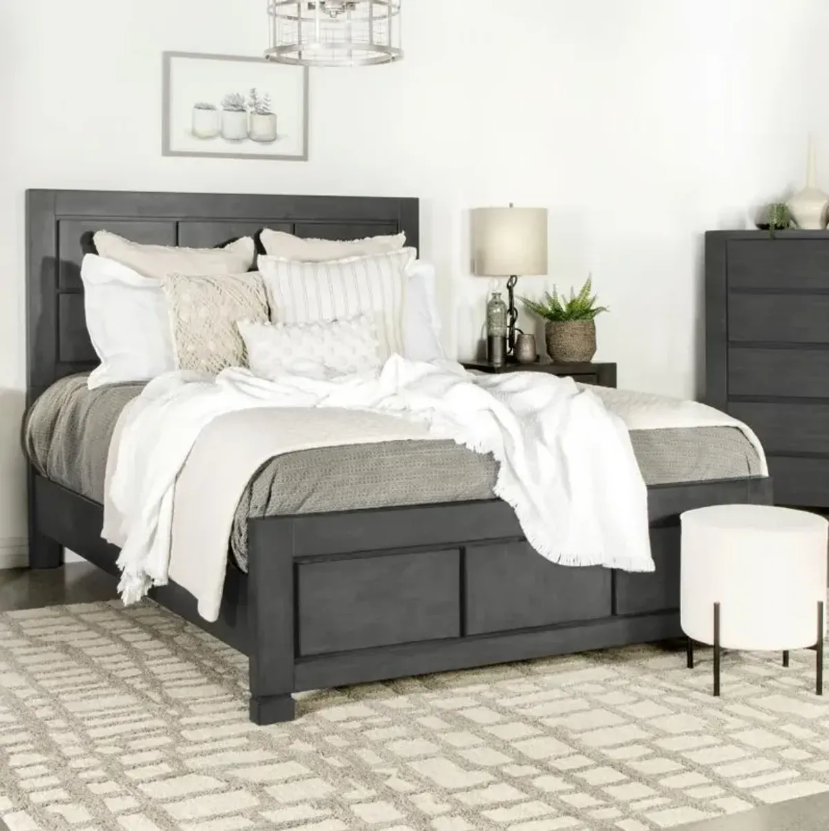 Lorenzo King Rectangular Panel Bed Dark Grey