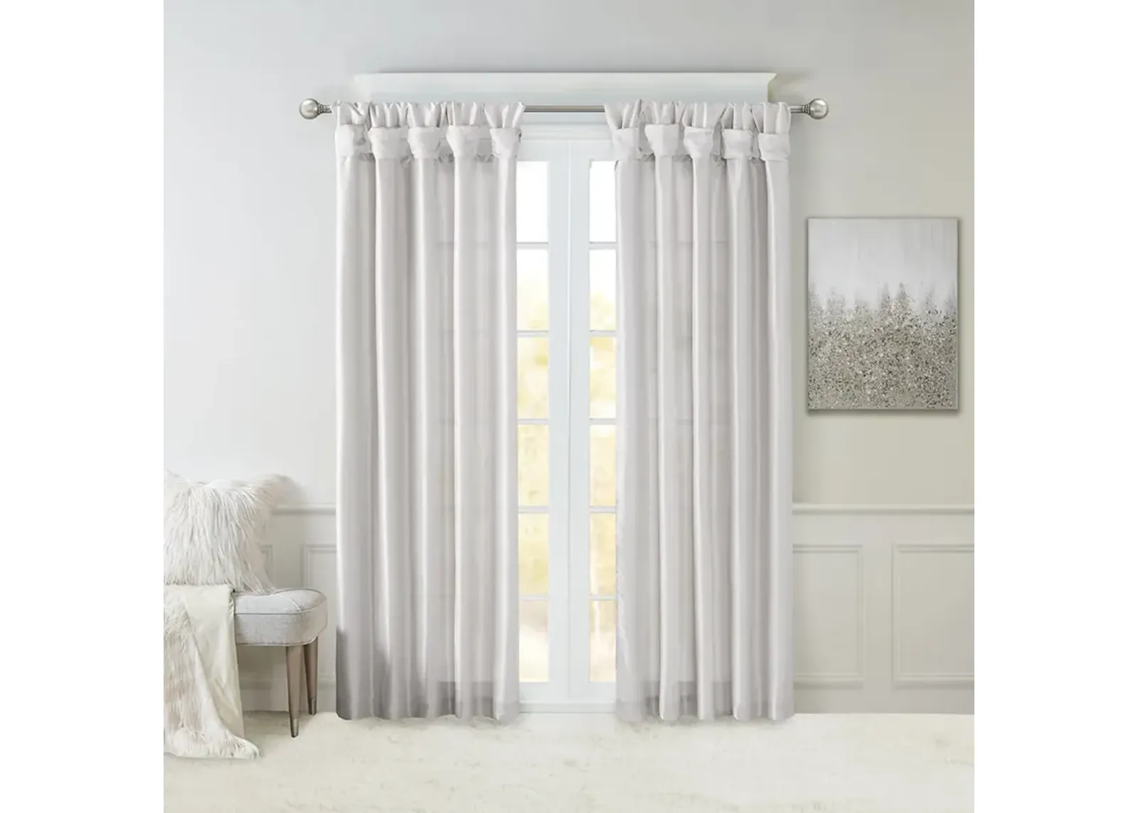 Madison Park Emilia Silver Twist Tab Lined Window Curtain Panel