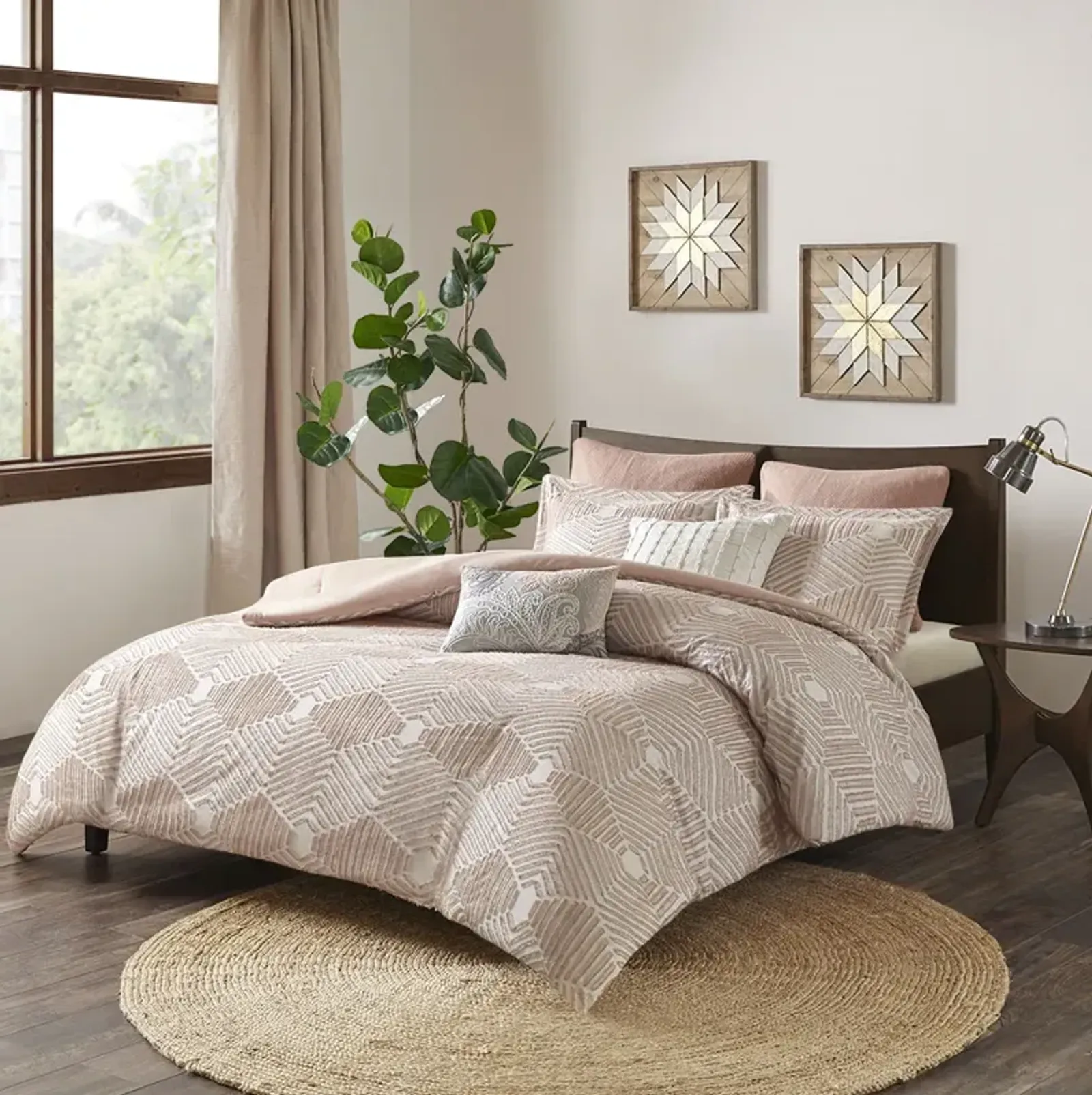 INK+IVY Ellipse Blush Cotton Jacquard Comforter Set