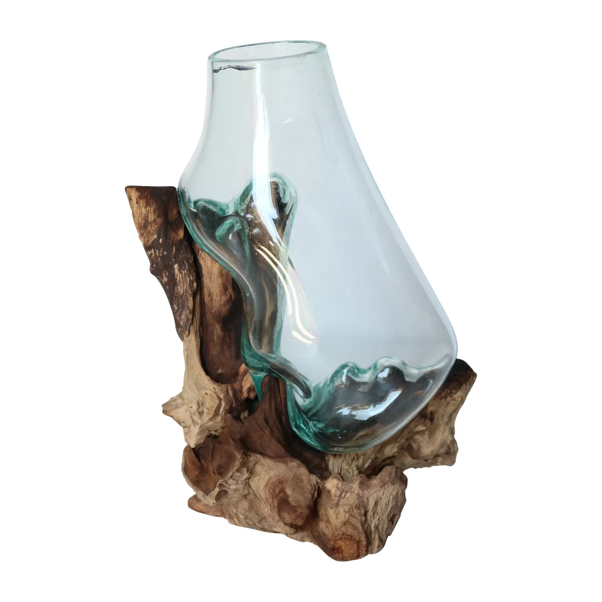 Glass 16"h Vase In Wood Stand, Brown