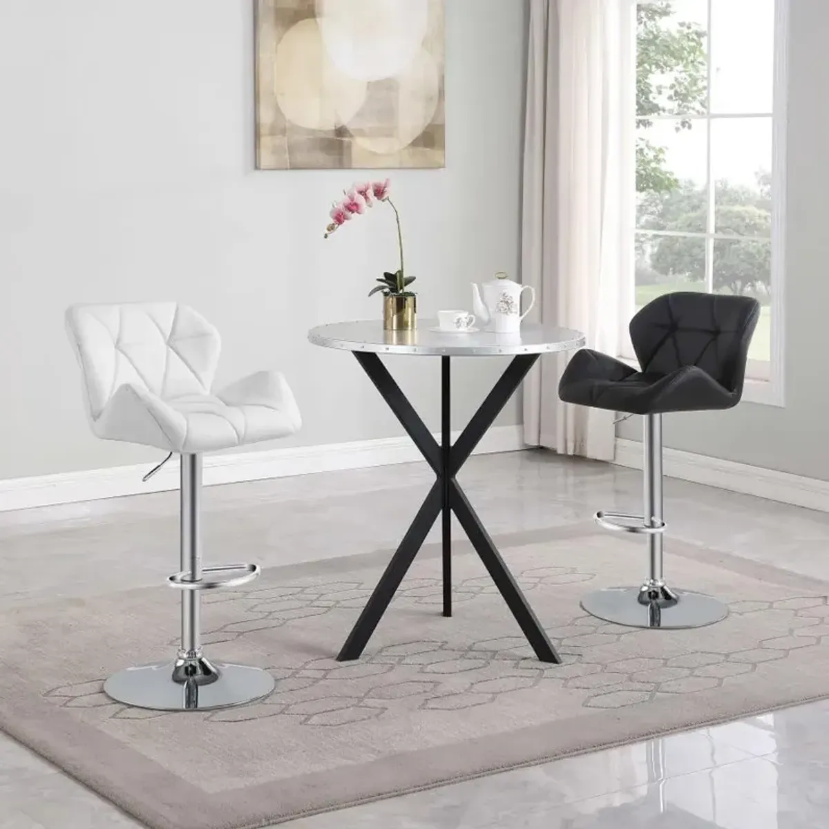 Kenzo Round Metal Top Bar Table Silver and Sandy Black