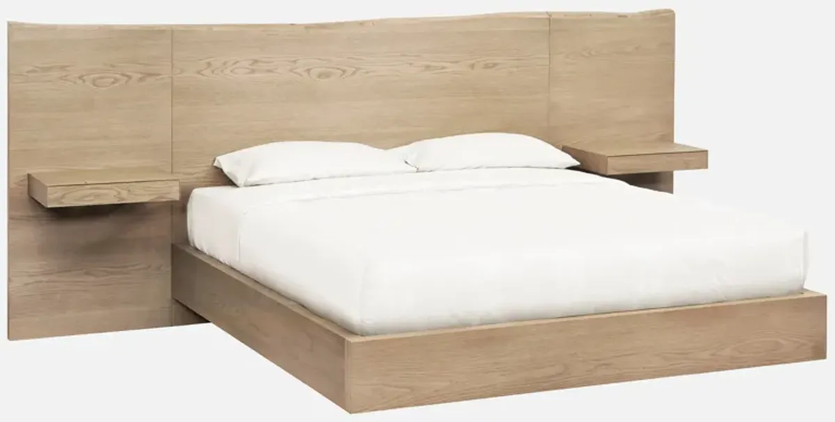 One Coastal Modern Full-size Live Edge Wall Bed with Floating Nightstands in Bisque