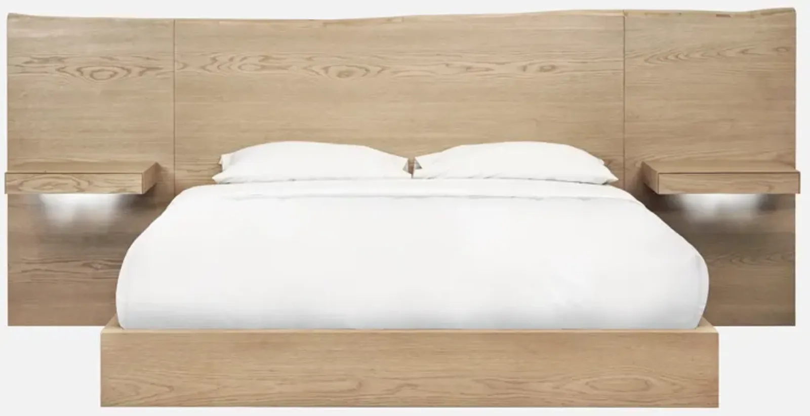 One Coastal Modern Full-size Live Edge Wall Bed with Floating Nightstands in Bisque