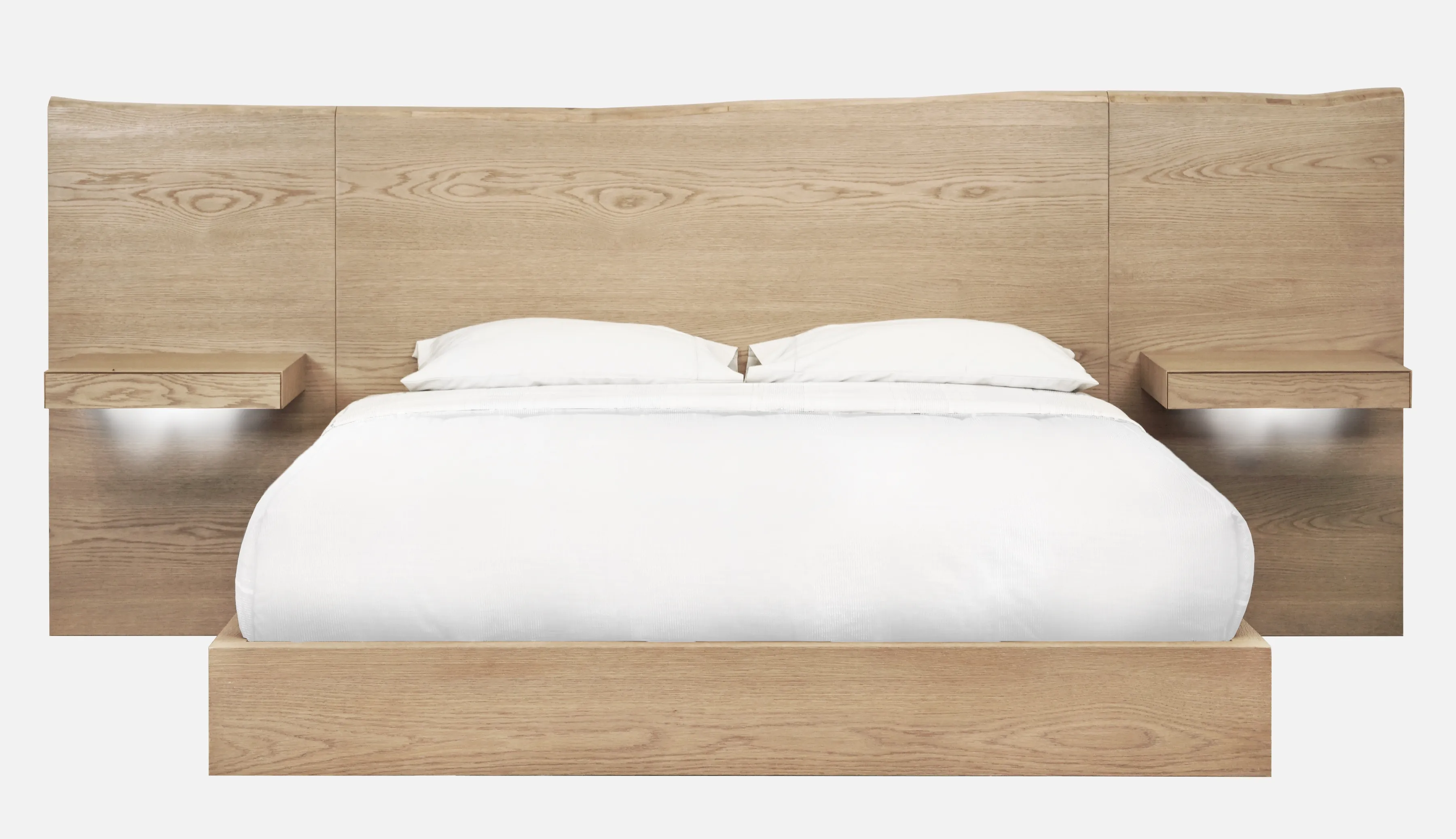 One Coastal Modern Full-size Live Edge Wall Bed with Floating Nightstands in Bisque