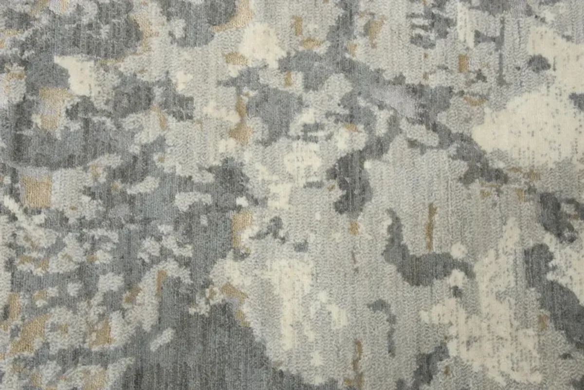 Impressions Gray Abstract NZ Wool/Tencel Blend 2'6" X 10' Runner Rug