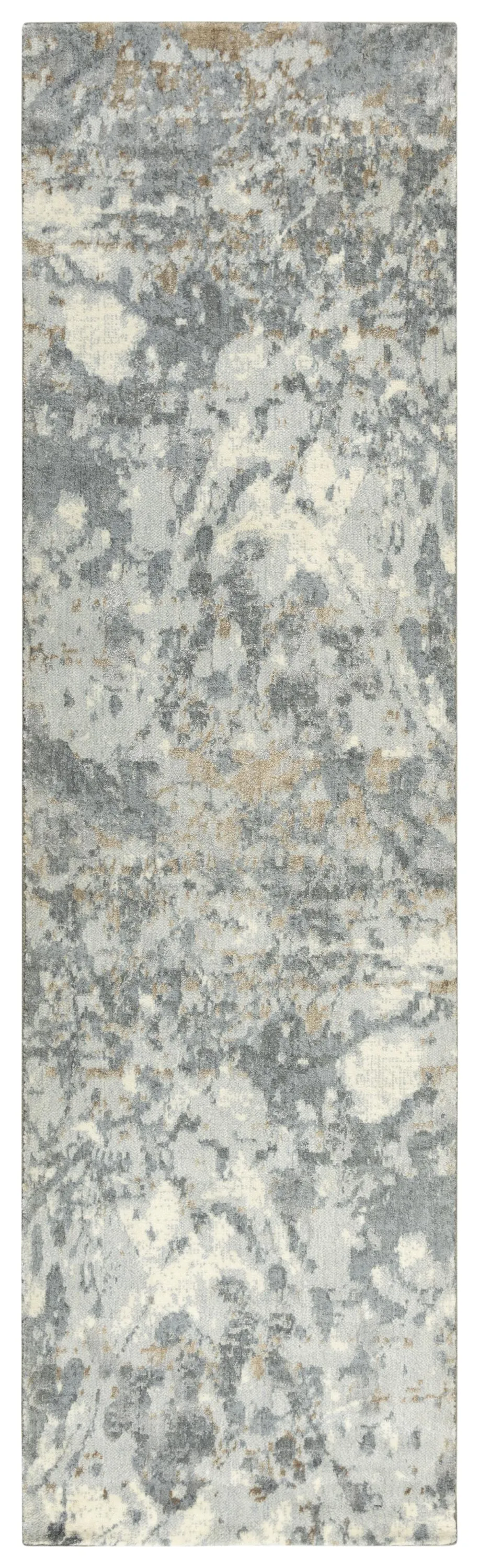 Impressions Gray Abstract NZ Wool/Tencel Blend 2'6" X 10' Runner Rug