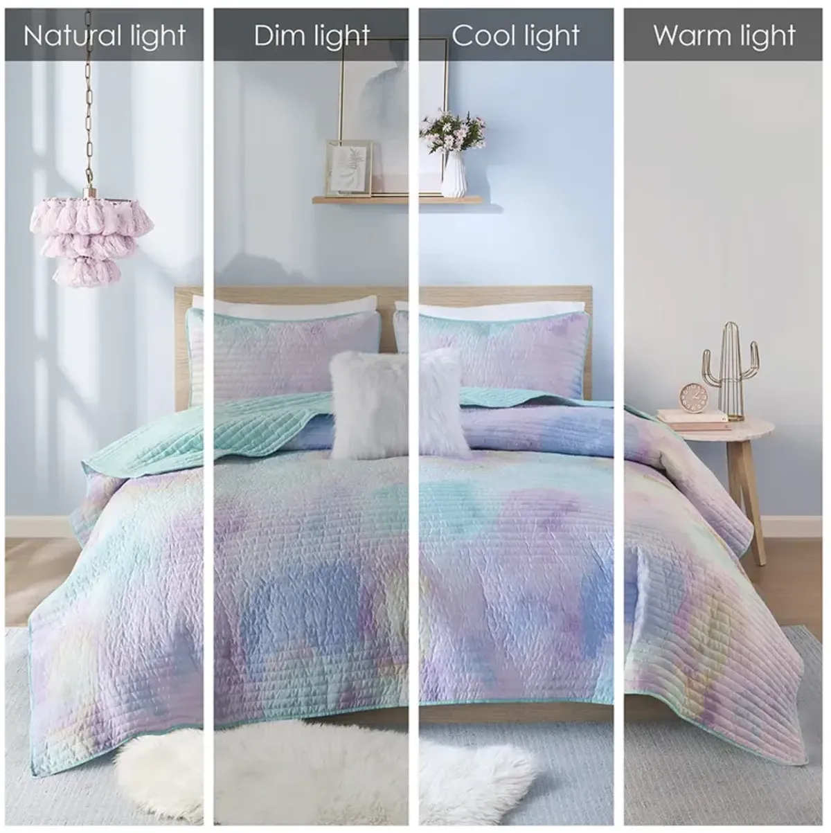 Cassiopeia Watercolor Tie Dye Printed Quilt Set with Throw Pillow