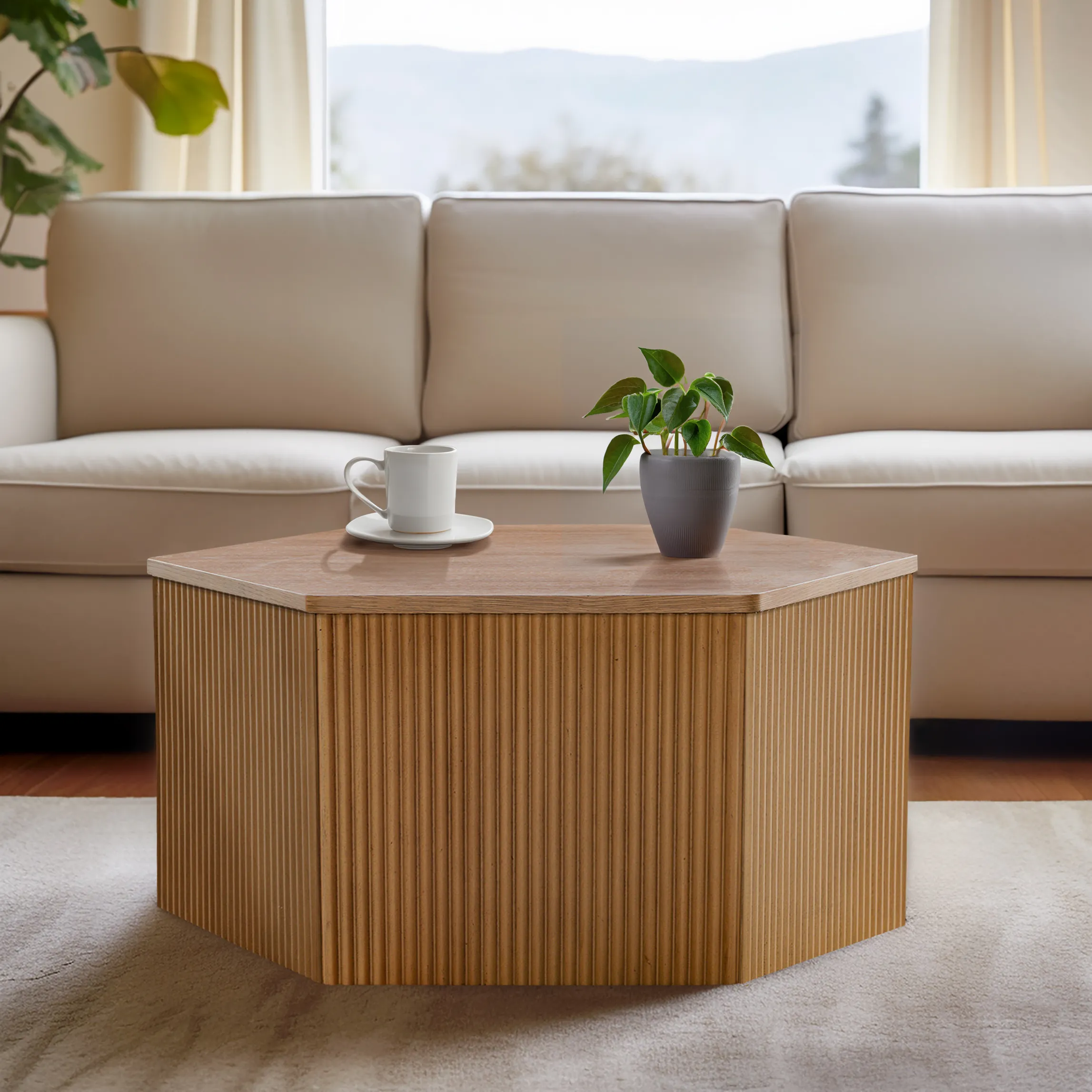 Honey Fluted Hexagon Coffee Table