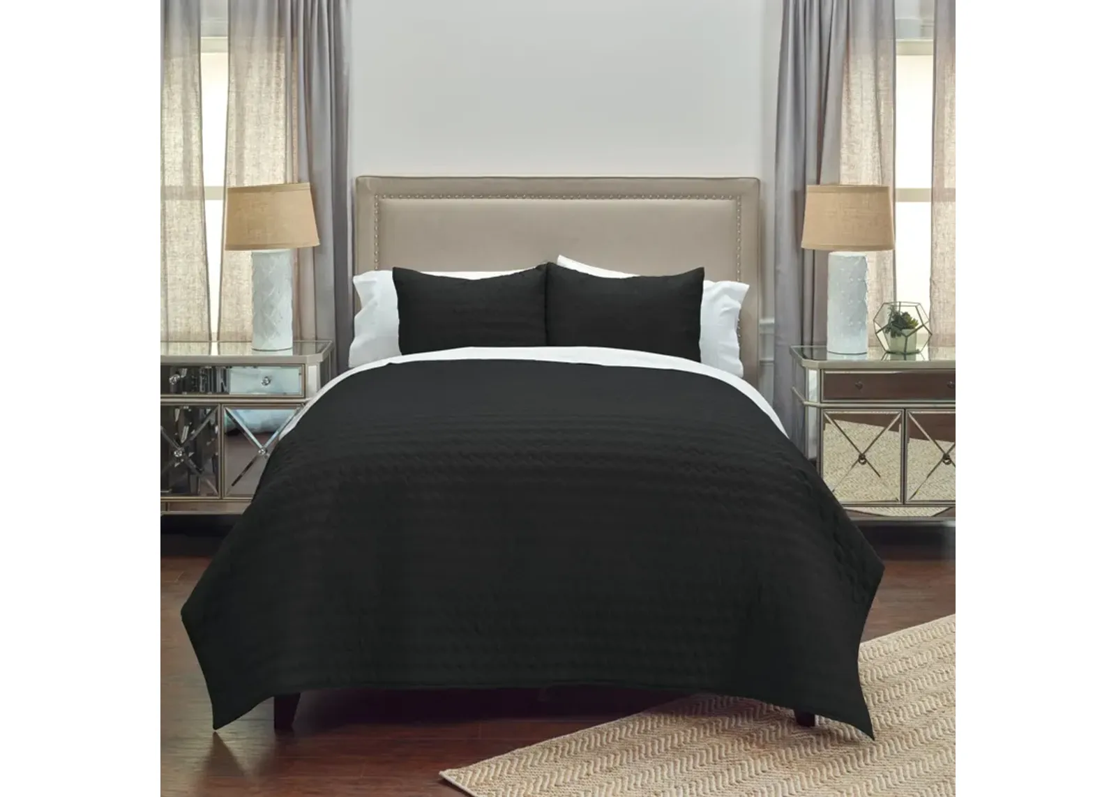 Urban Mesh Black Twin Geometric Black Quilt