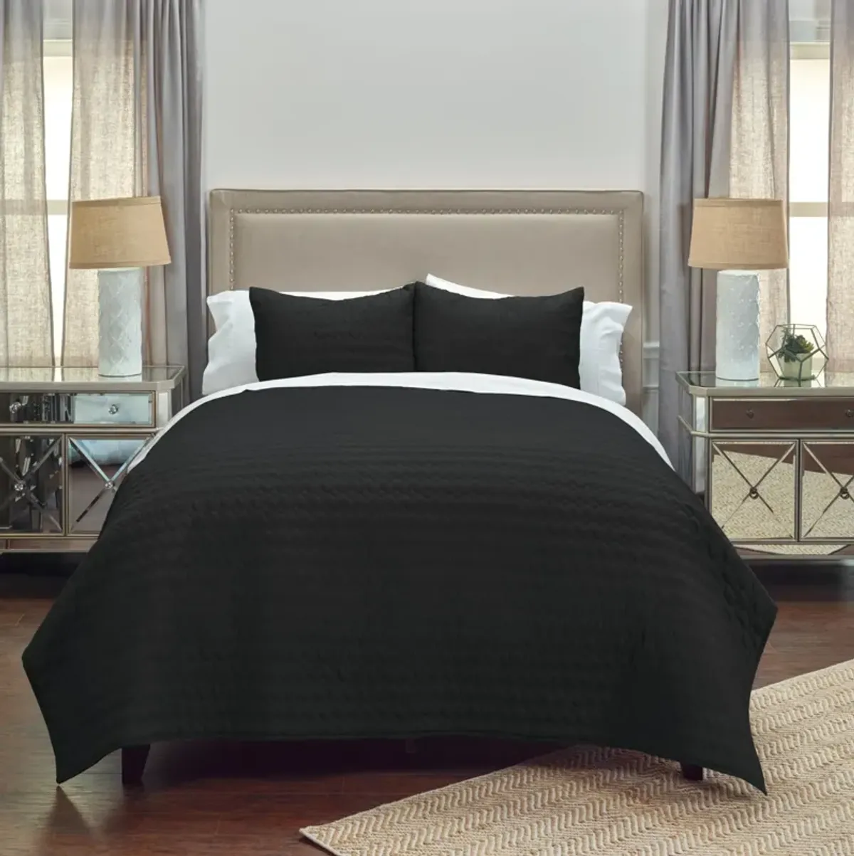 Urban Mesh Black Twin Geometric Black Quilt