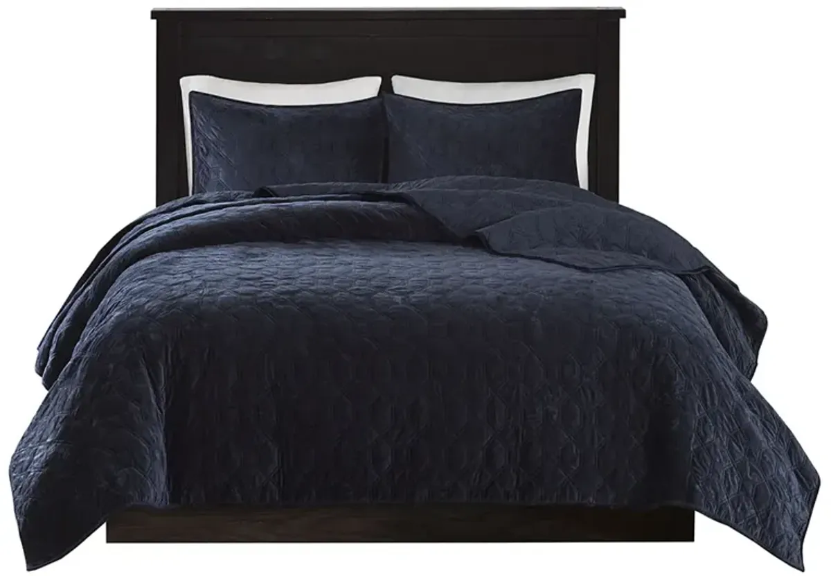 Madison Park Harper Navy 3 Piece Velvet Quilt Set