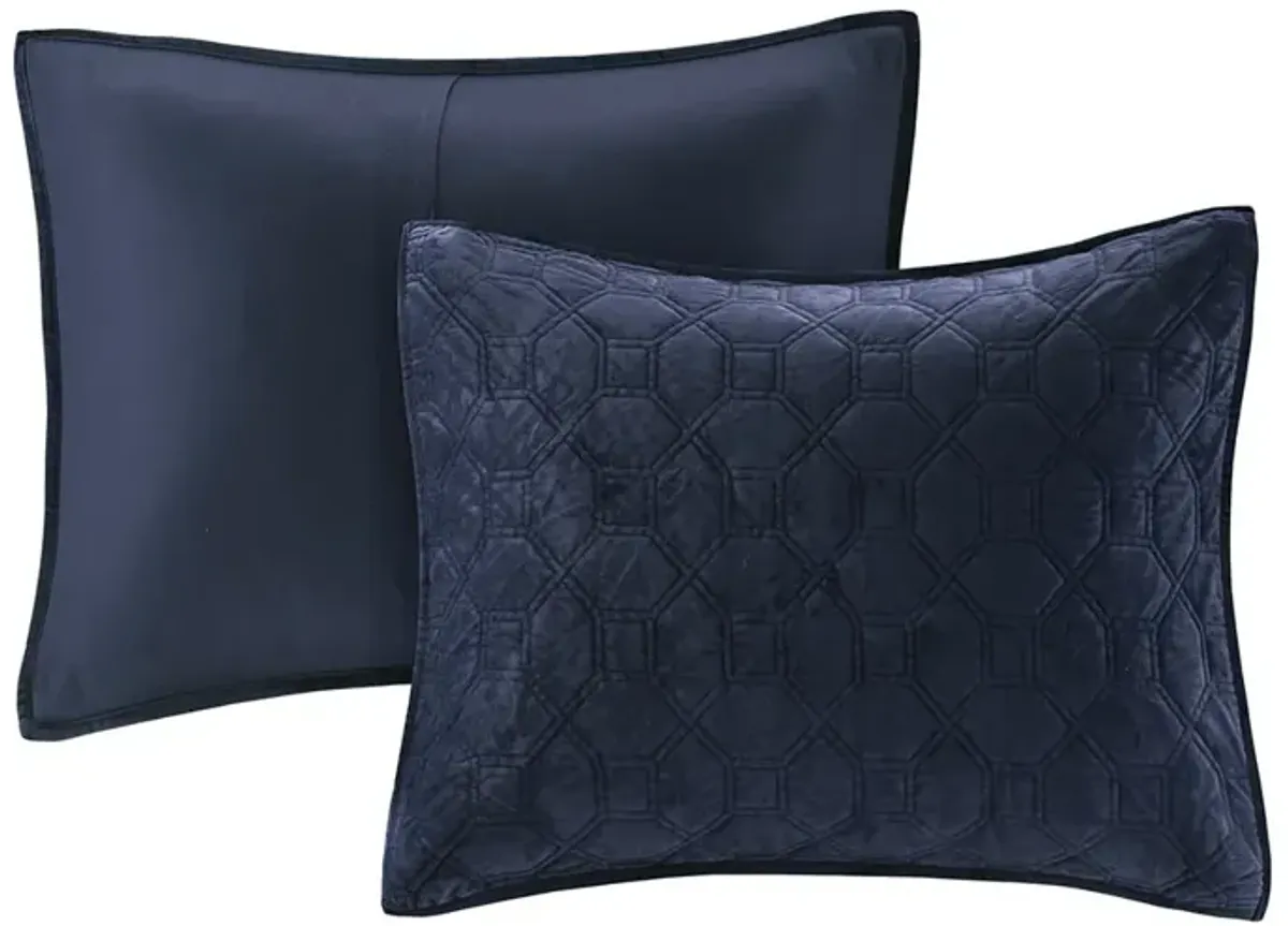 Madison Park Harper Navy 3 Piece Velvet Quilt Set