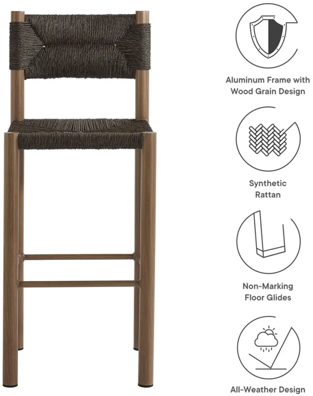 Parkland Outdoor Patio Rattan and Aluminum Bar Stools Set of 2 by Modway