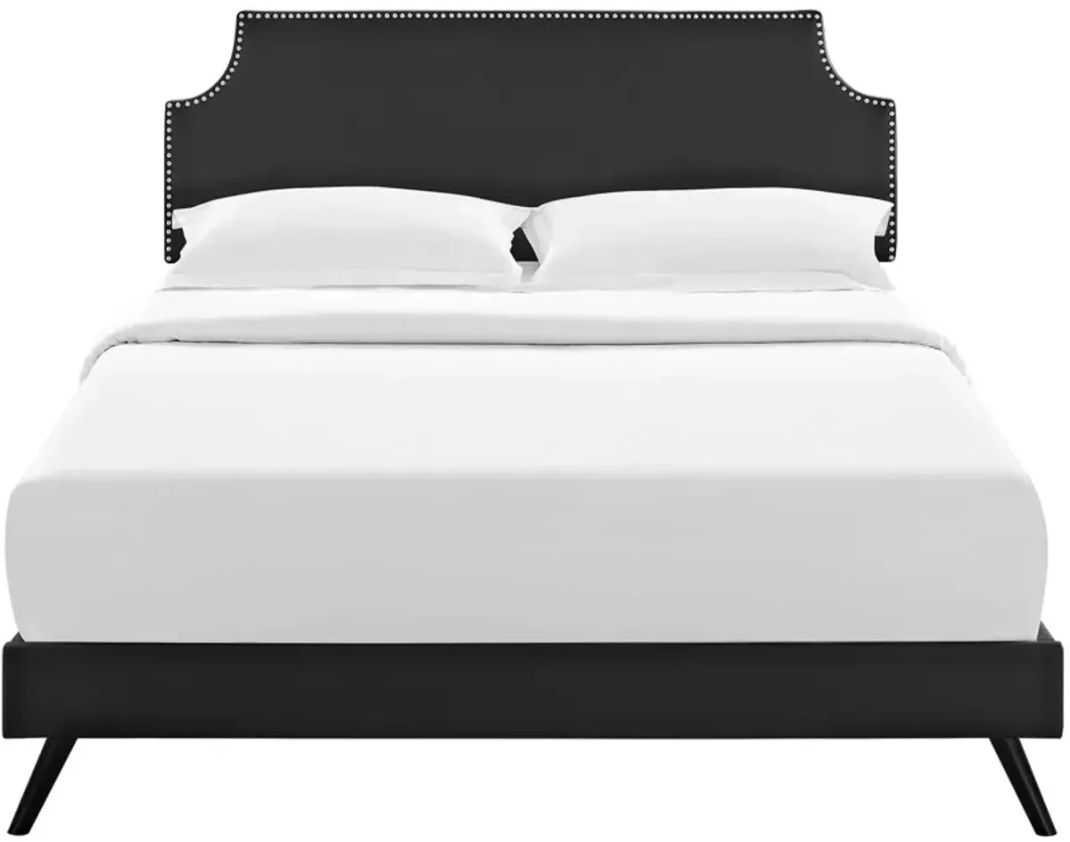 Corene Queen Vinyl Platform Bed with Round Splayed Legs