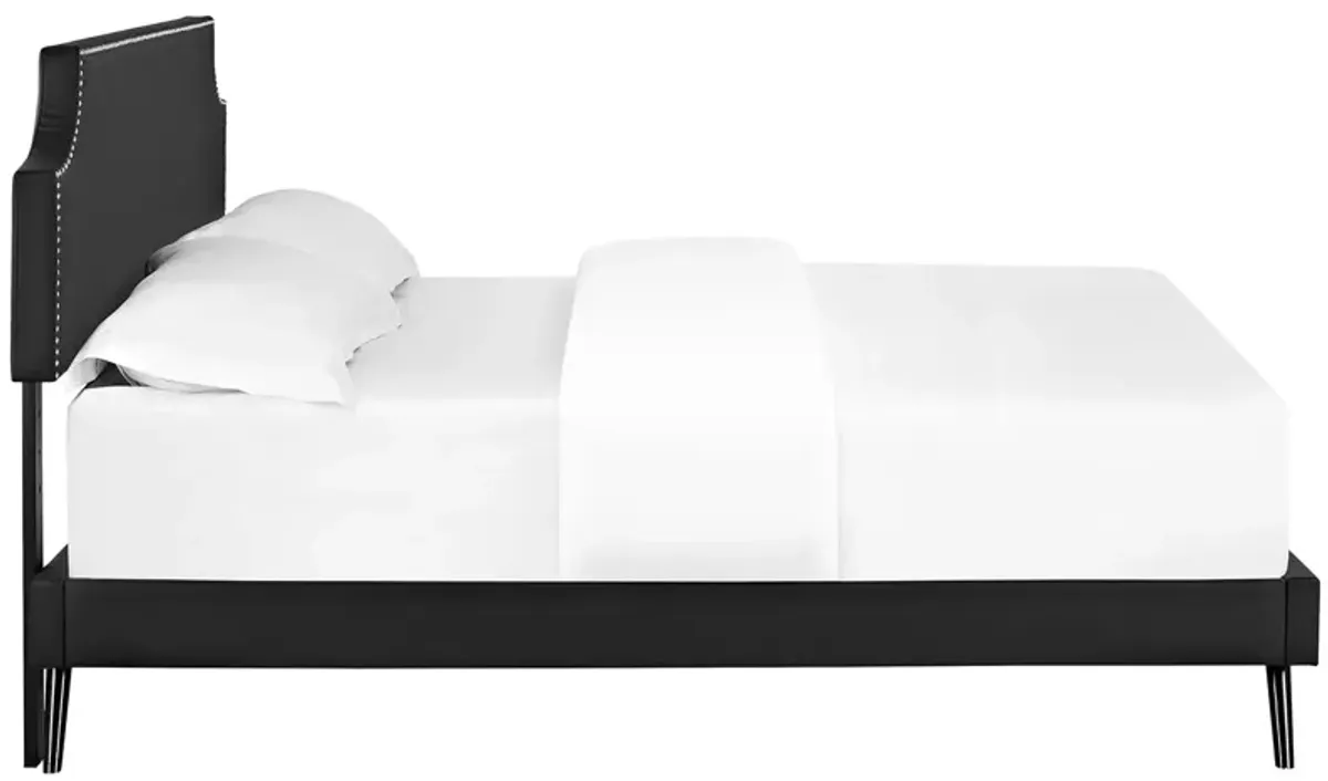 Corene Queen Vinyl Platform Bed with Round Splayed Legs