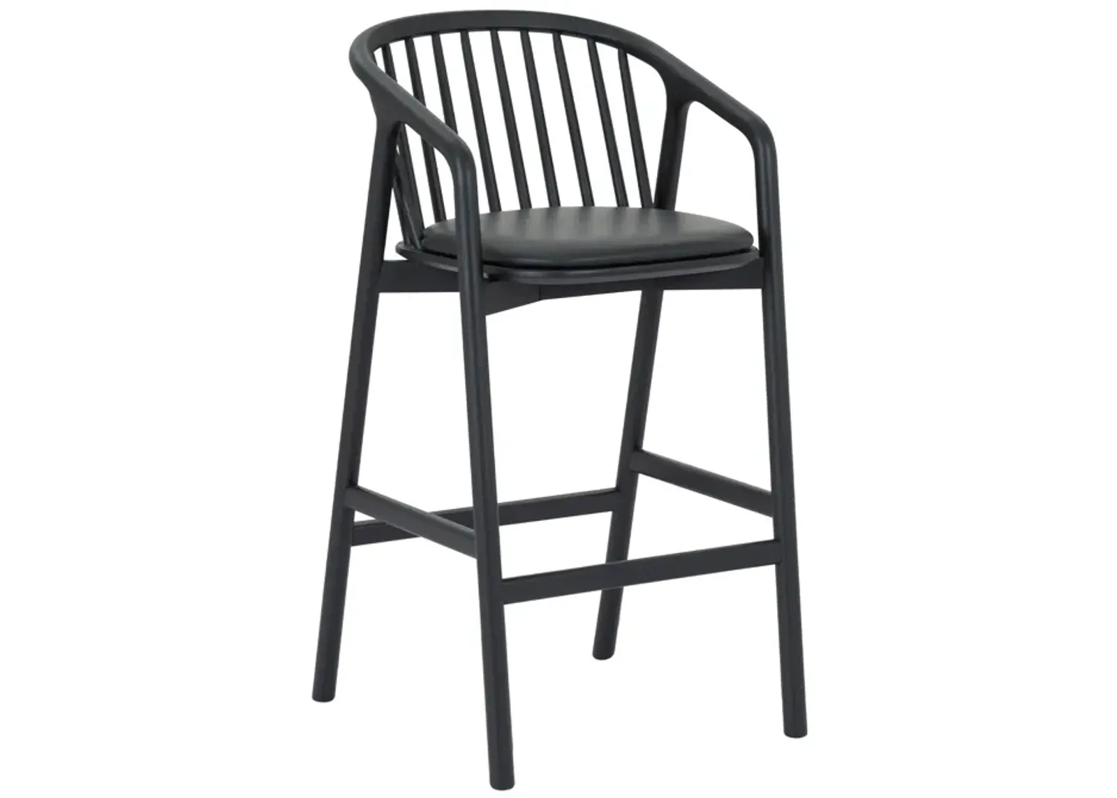 Echo Black Oak Wood and Faux Leather Bar Stool