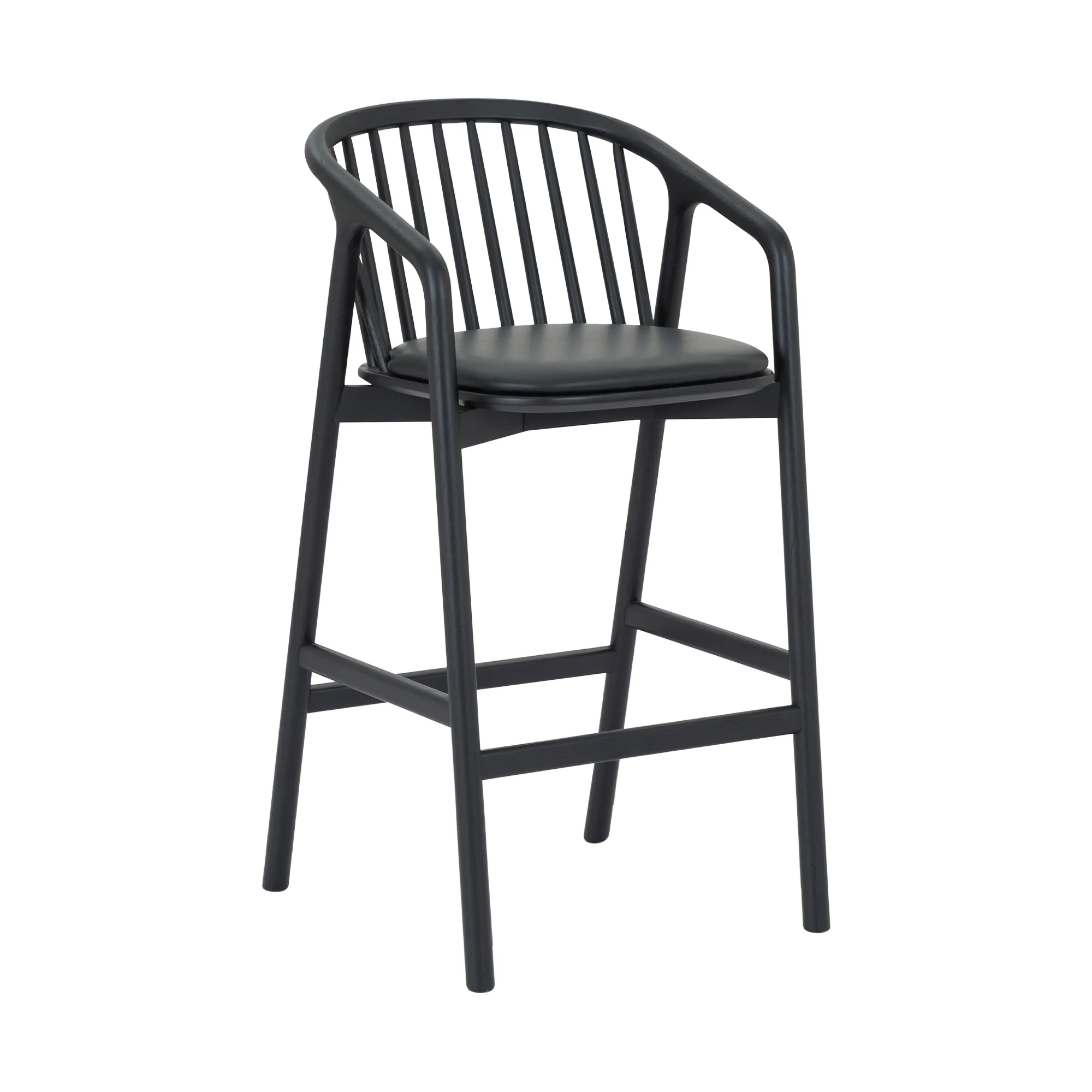 Echo Black Oak Wood and Faux Leather Bar Stool