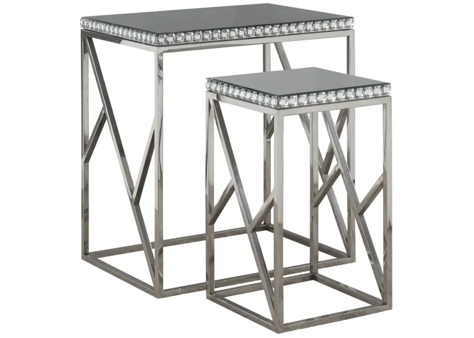 Betsy 2-piece Mirror Top Nesting Tables Silver