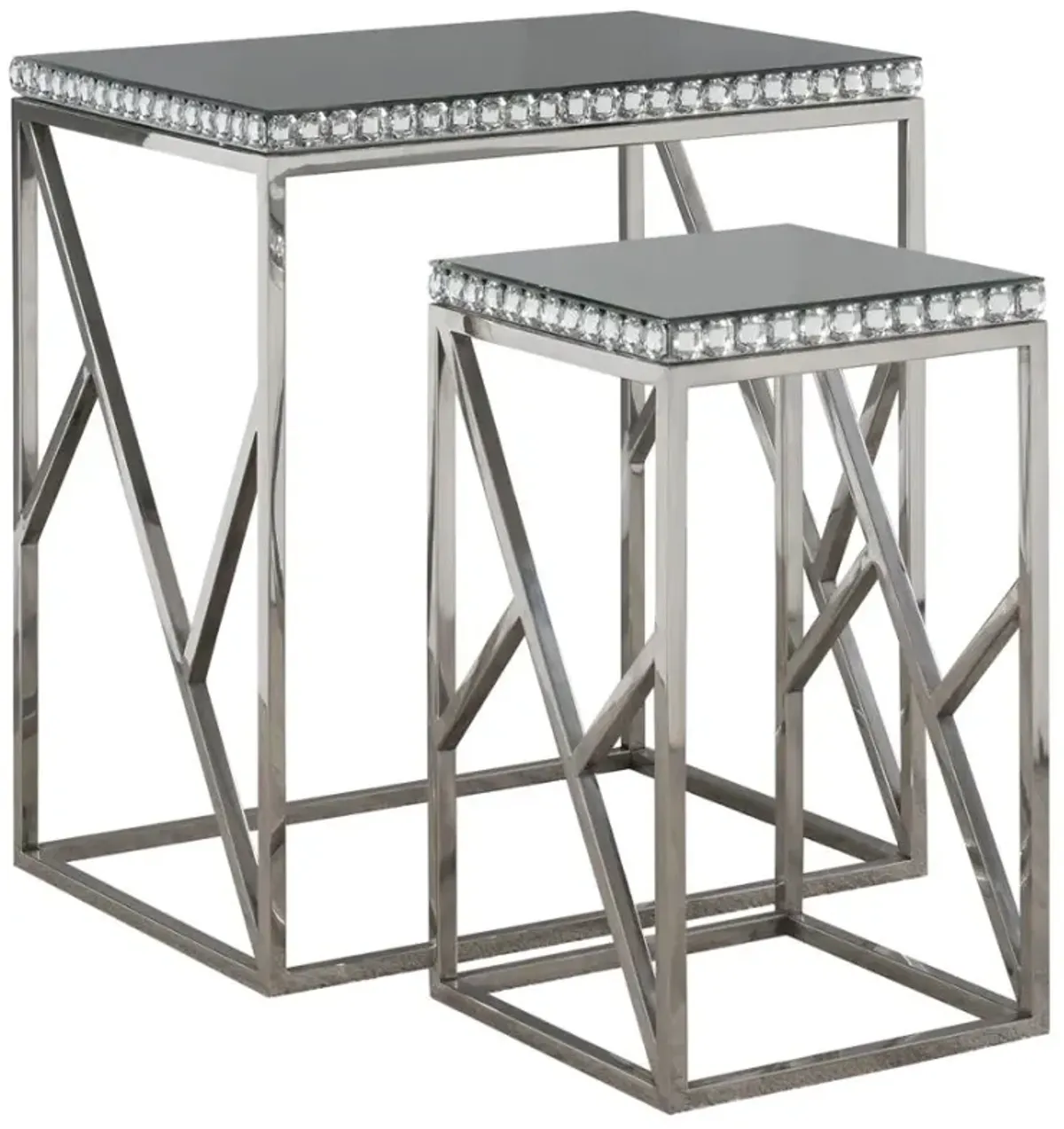 Betsy 2-piece Mirror Top Nesting Tables Silver