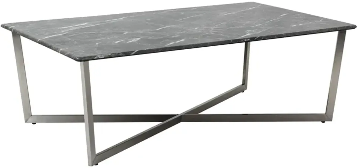 Llona 48" Rectangle Coffee Table in Black Marble Melamine with Brushed Stainless Steel Base