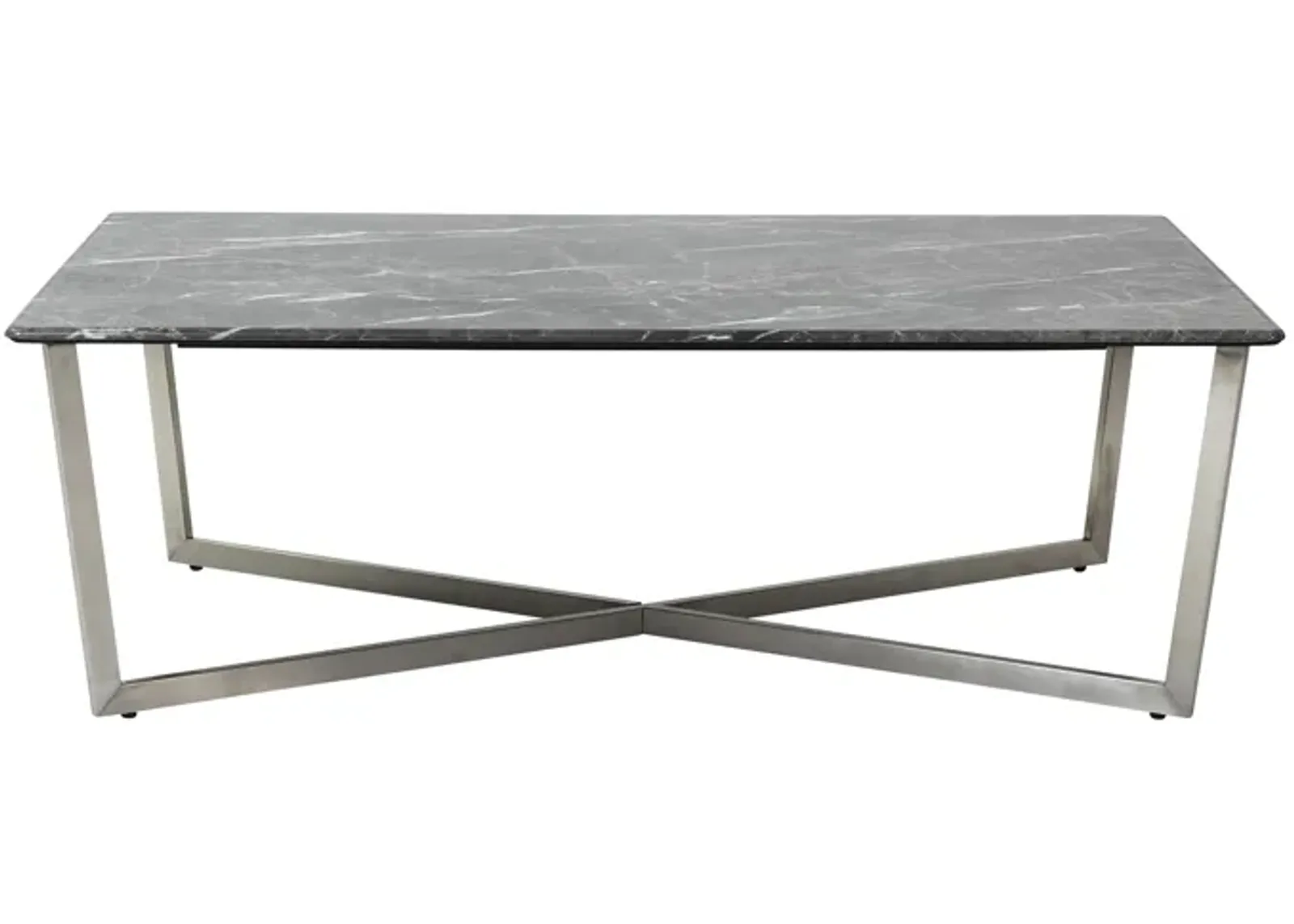 Llona 48" Rectangle Coffee Table in Black Marble Melamine with Brushed Stainless Steel Base