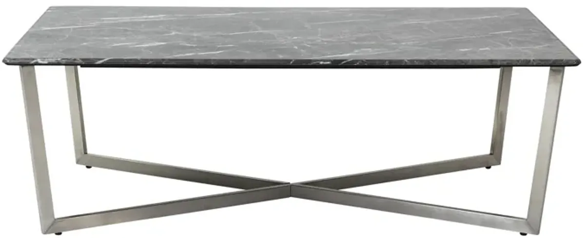 Llona 48" Rectangle Coffee Table in Black Marble Melamine with Brushed Stainless Steel Base