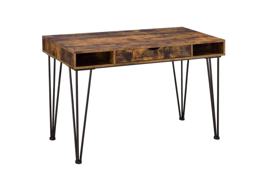 Olvera 1-drawer Writing Desk Antique Nutmeg and Dark Bronze