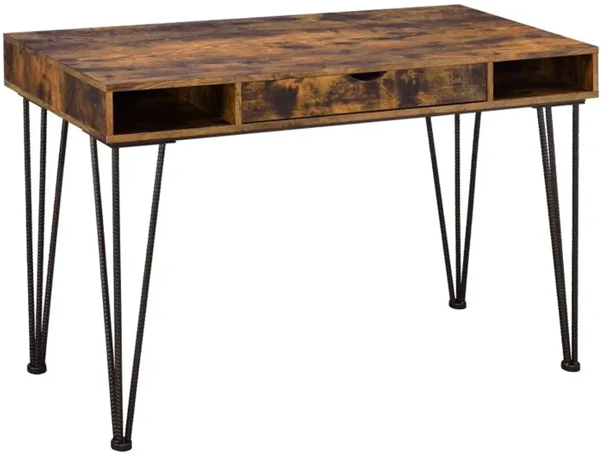 Olvera 1-drawer Writing Desk Antique Nutmeg and Dark Bronze