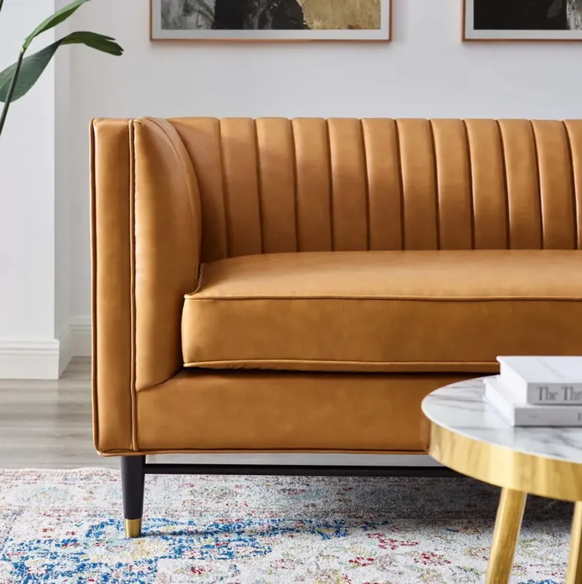 Devote Channel Tufted Vegan Leather Loveseat