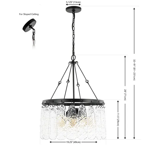 SELENE, 4 LIGHT, 20 INCH, BLACK/CLEAR, IRON/GLASS CHANDELIER