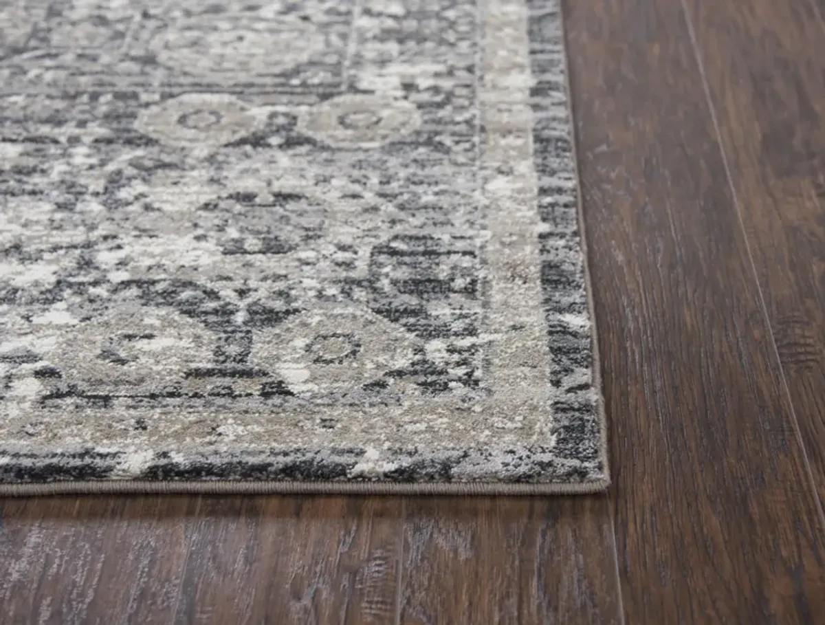 Panache Gray/Natural Central Medallion Distress  Polypropylene 2'3" x 7'7" Runner Rug