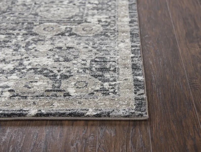 Panache Gray/Natural Central Medallion Distress  Polypropylene 2'3" x 7'7" Runner Rug