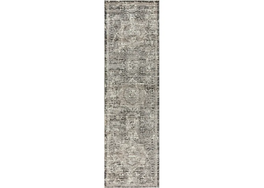 Panache Gray/Natural Central Medallion Distress  Polypropylene 2'3" x 7'7" Runner Rug