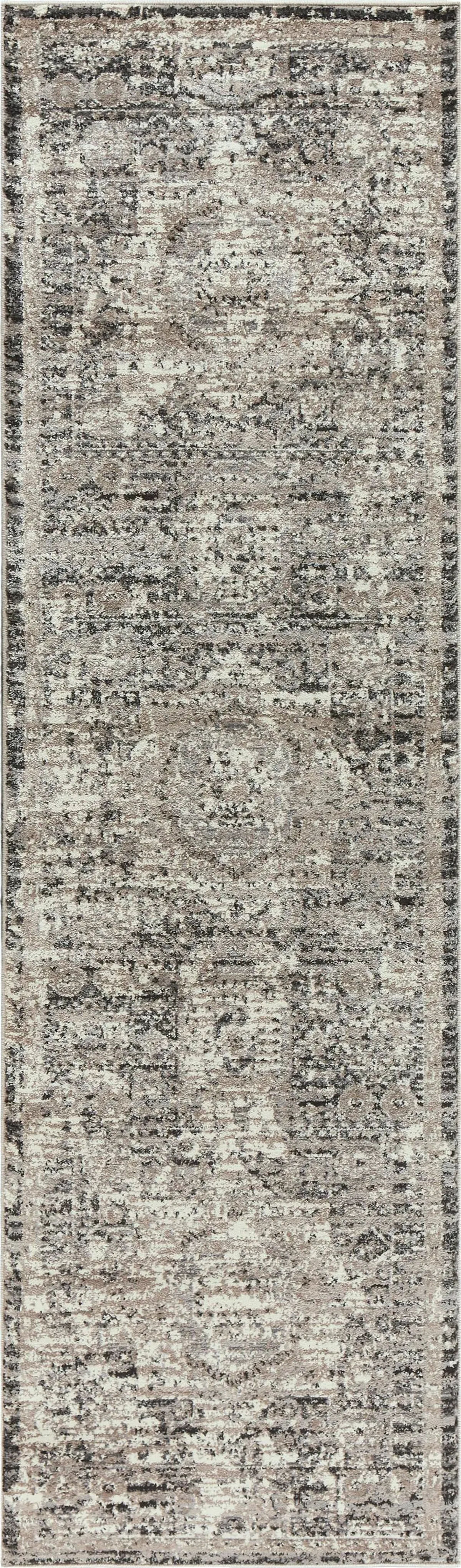 Panache Gray/Natural Central Medallion Distress  Polypropylene 2'3" x 7'7" Runner Rug