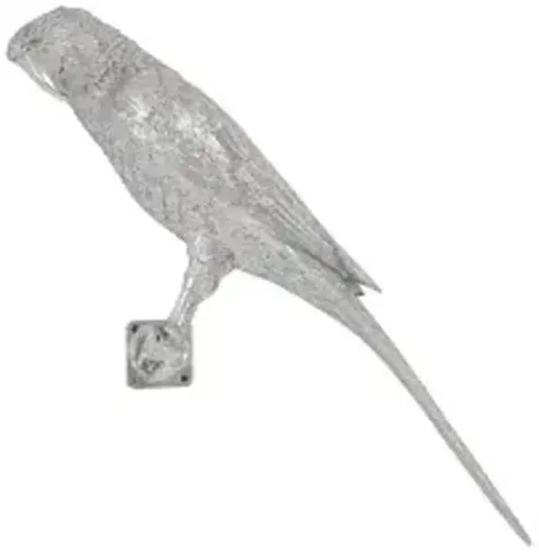 parrot looking left wall art, resin, silver leaf