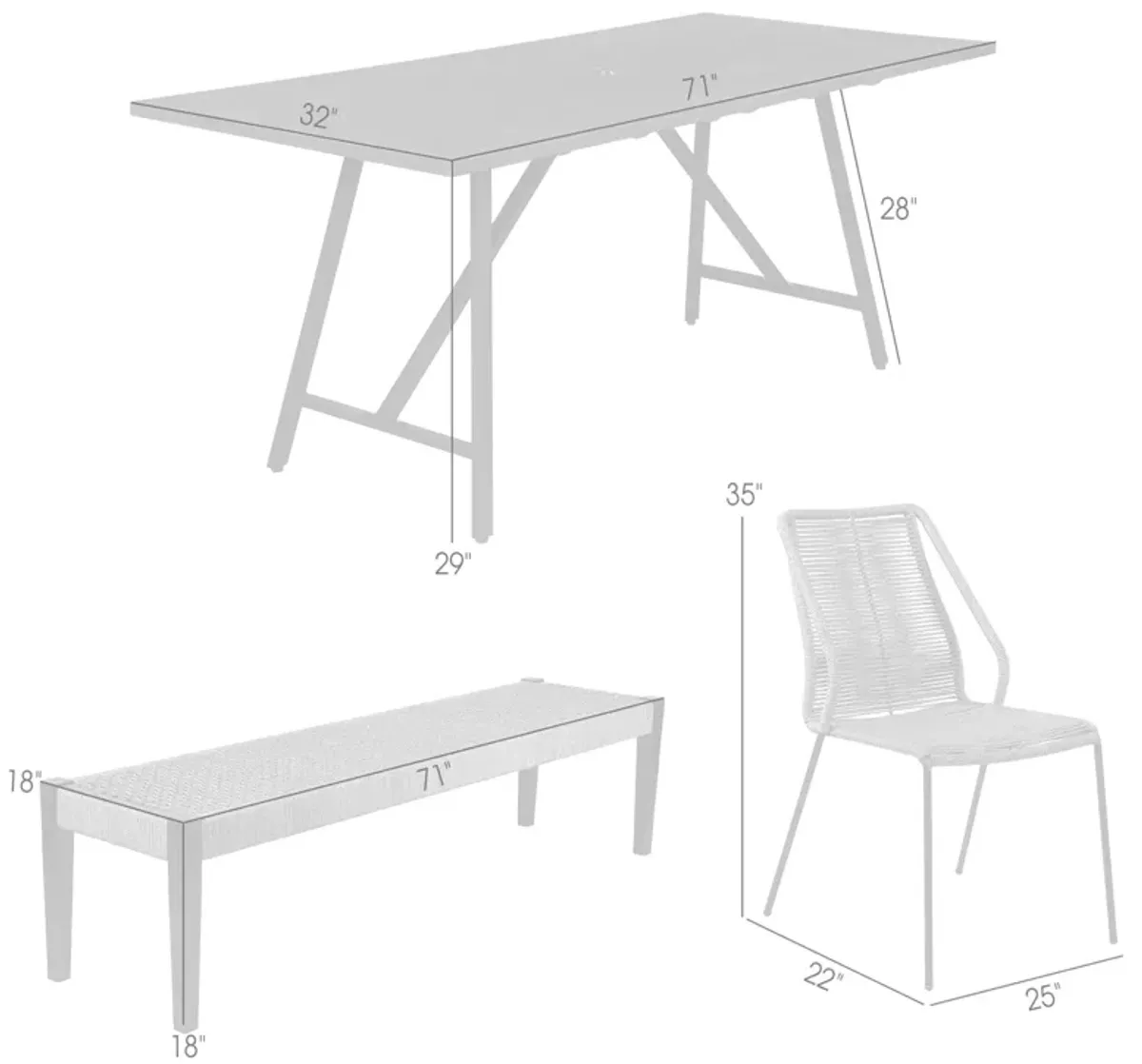 Koala Clip and Camino 6 Piece Outdoor Dining Set in Dark Eucalyptus with Gray Rope