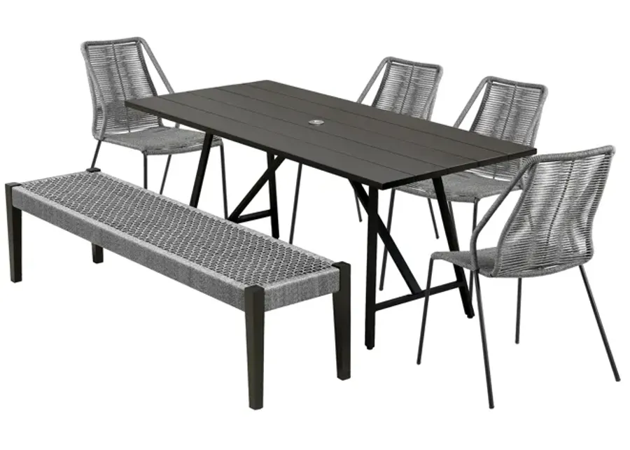 Koala Clip and Camino 6 Piece Outdoor Dining Set in Dark Eucalyptus with Gray Rope