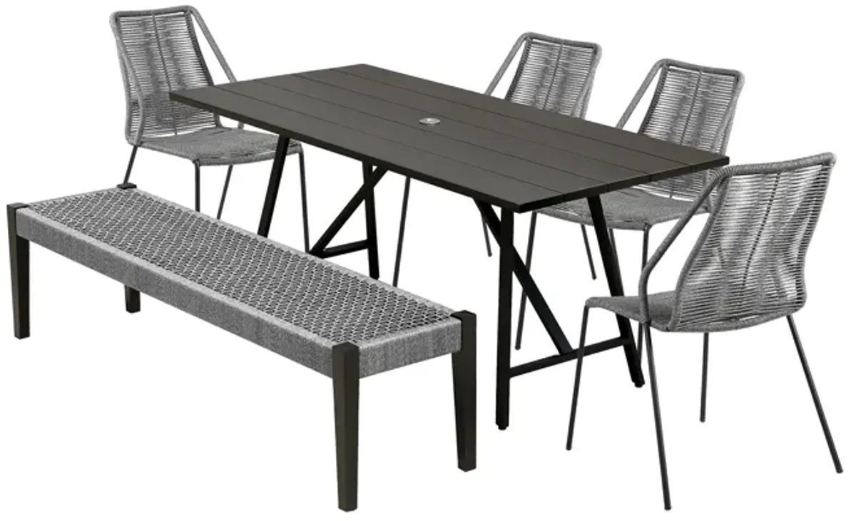 Koala Clip and Camino 6 Piece Outdoor Dining Set in Dark Eucalyptus with Gray Rope