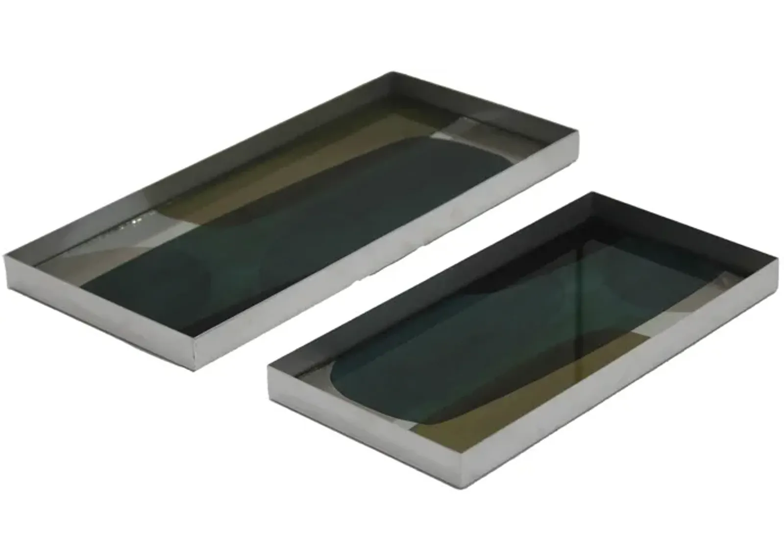 S/2 16/20"l, Metal/glass Tray, Nickel/multi