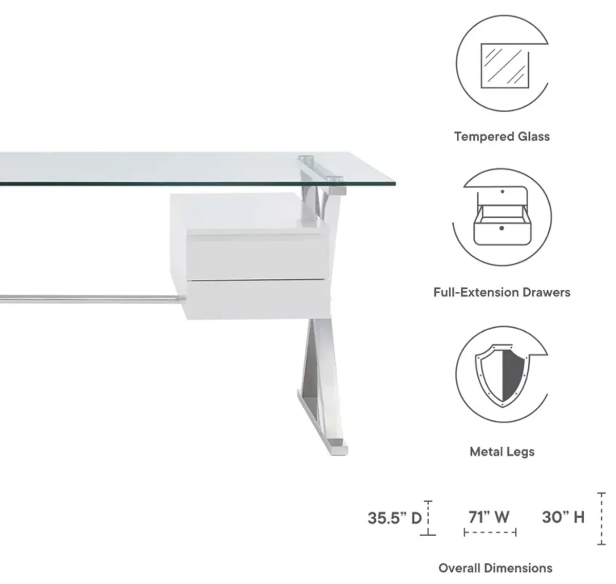 Sector 71" Glass Top Glass Office Desk