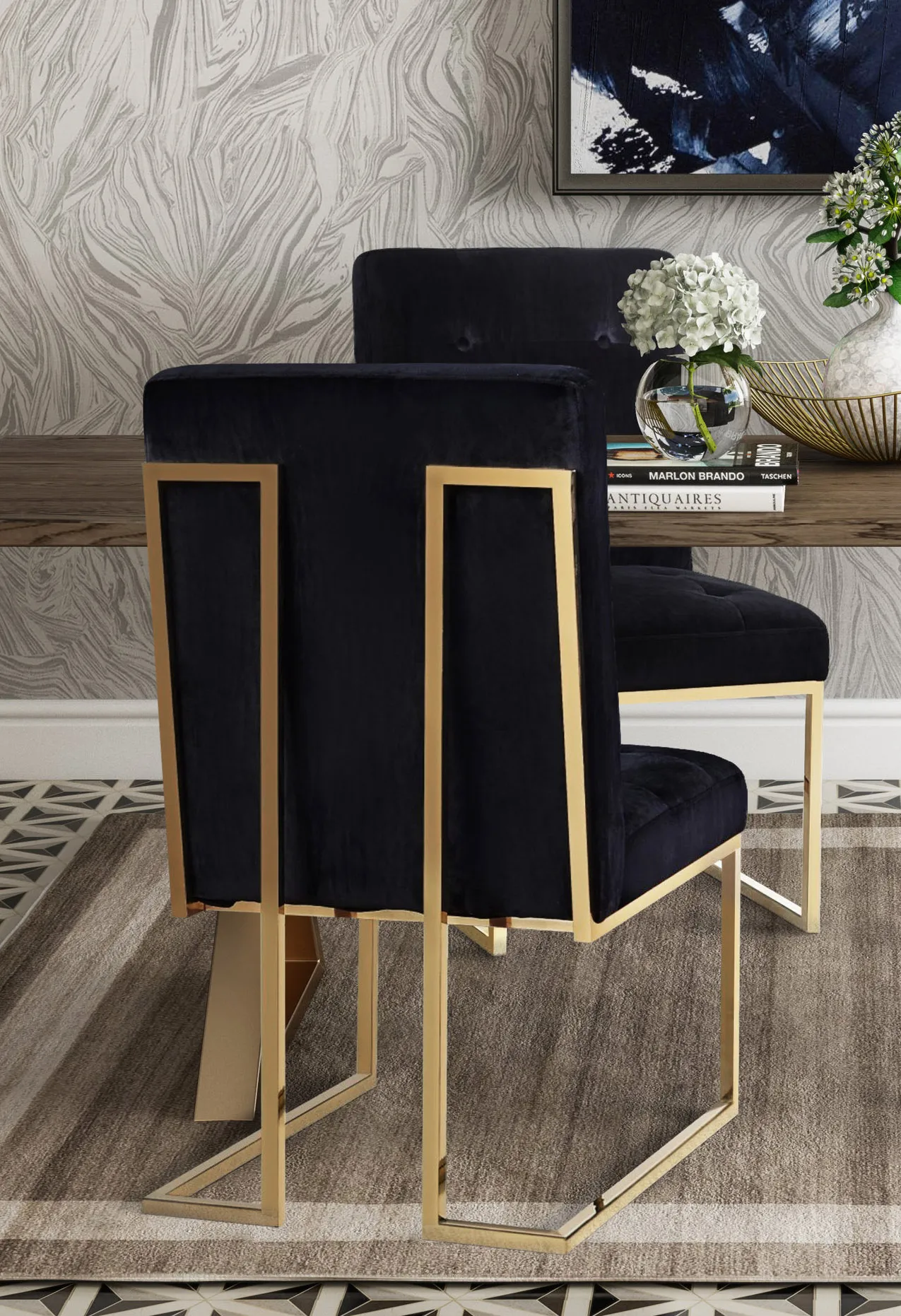 akiko black velvet chair - set of 2