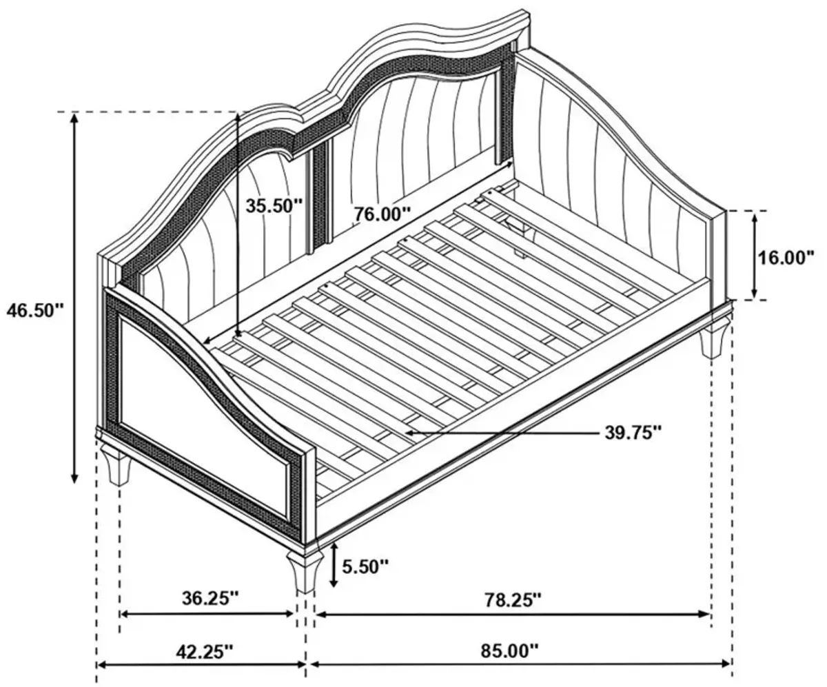 Evangeline Upholstered Twin Daybed with Faux Diamond Trim Silver and Ivory