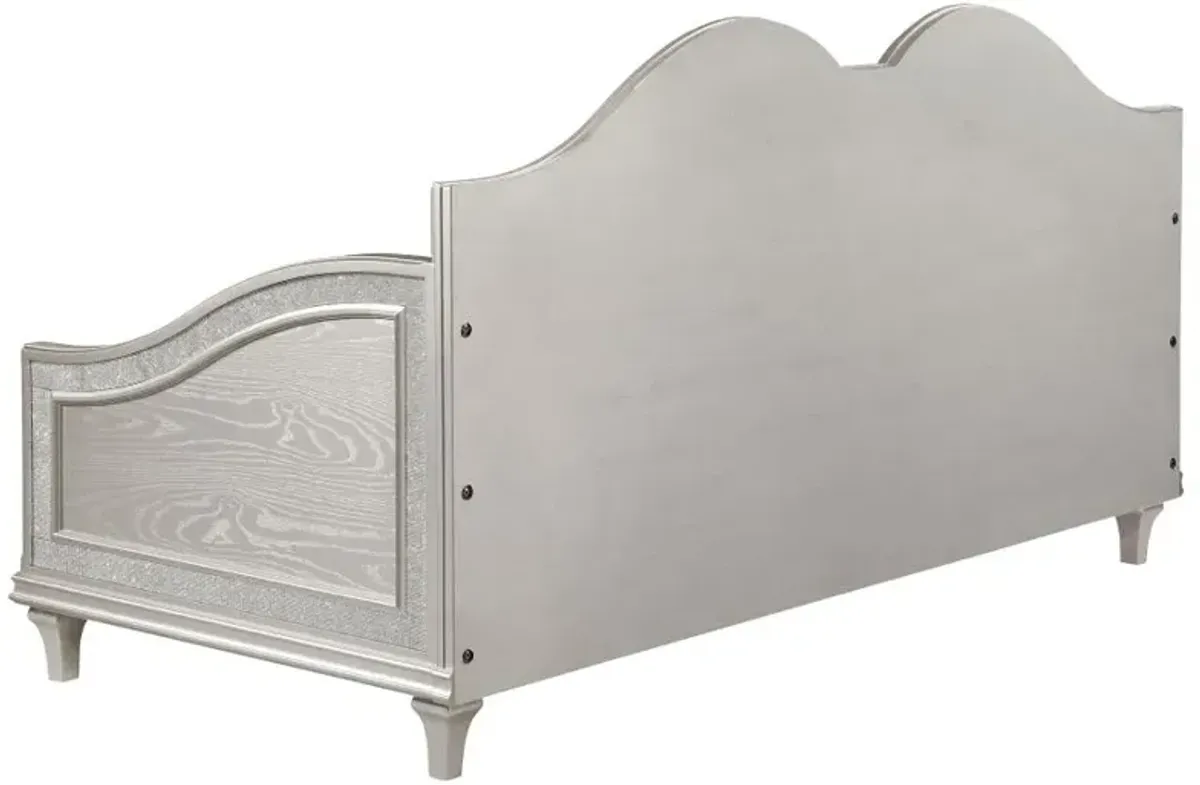 Evangeline Upholstered Twin Daybed with Faux Diamond Trim Silver and Ivory