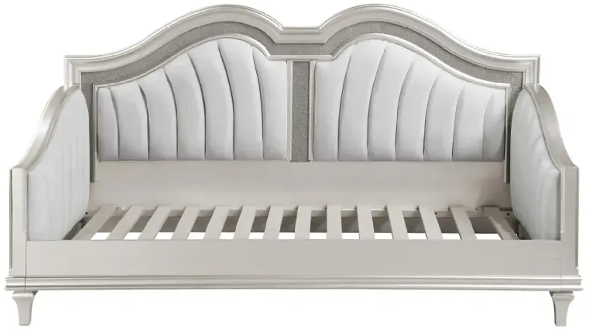 Evangeline Upholstered Twin Daybed with Faux Diamond Trim Silver and Ivory