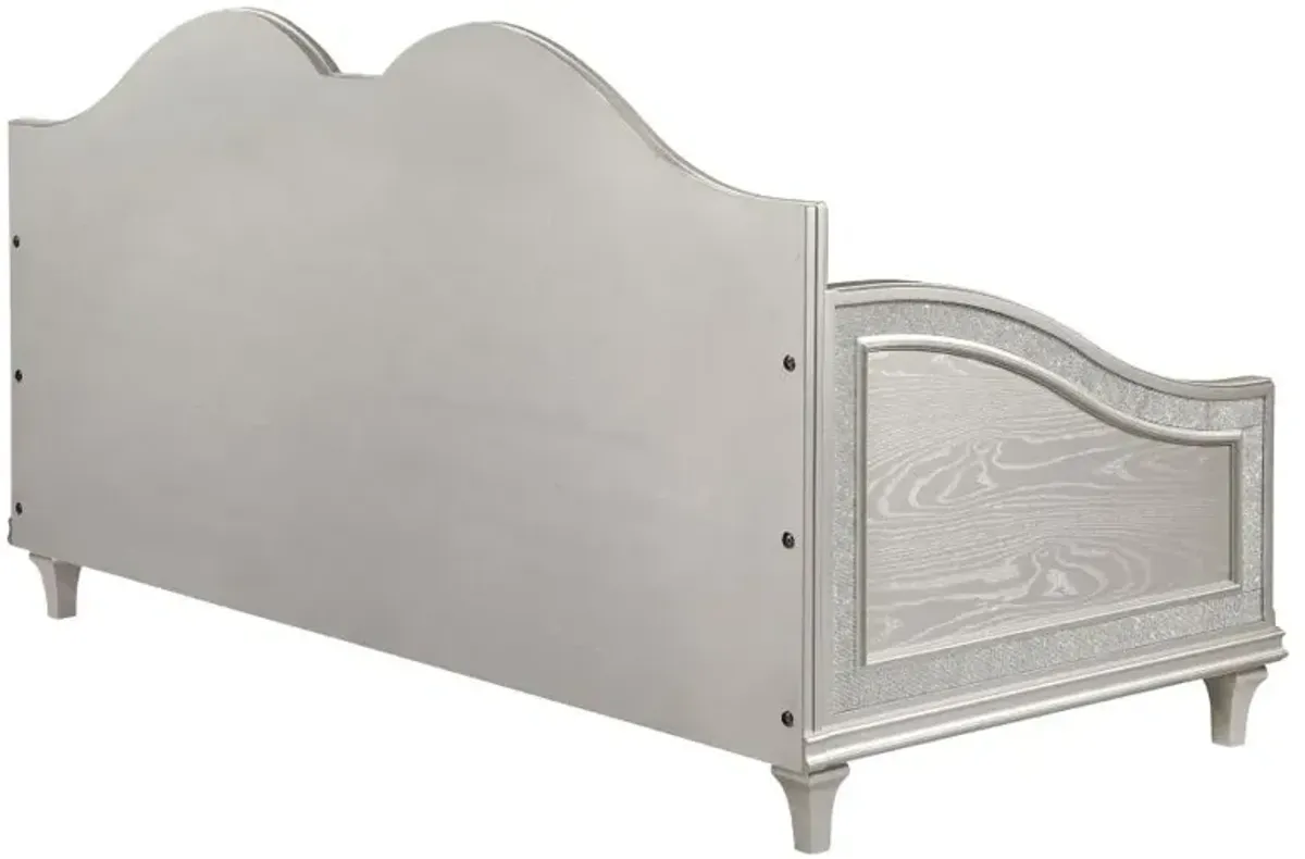 Evangeline Upholstered Twin Daybed with Faux Diamond Trim Silver and Ivory