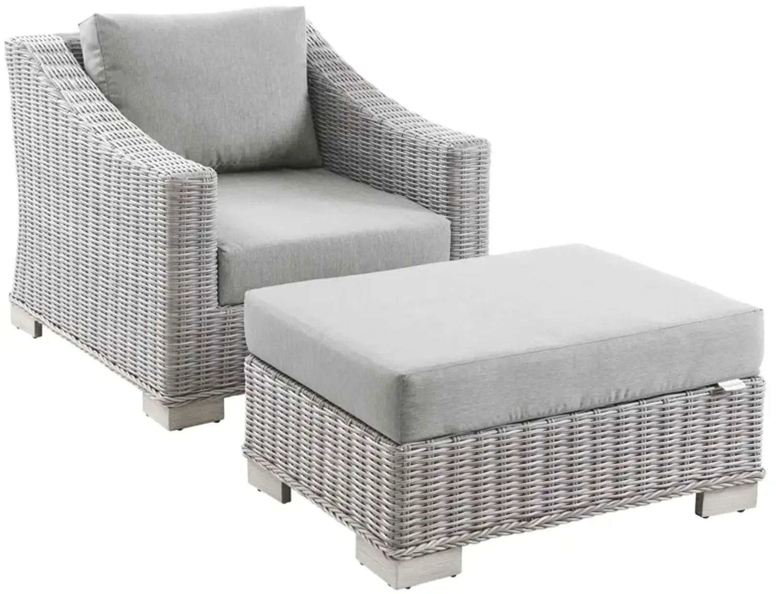 Conway Outdoor Patio Wicker Rattan 2-Piece Armchair and Ottoman Set