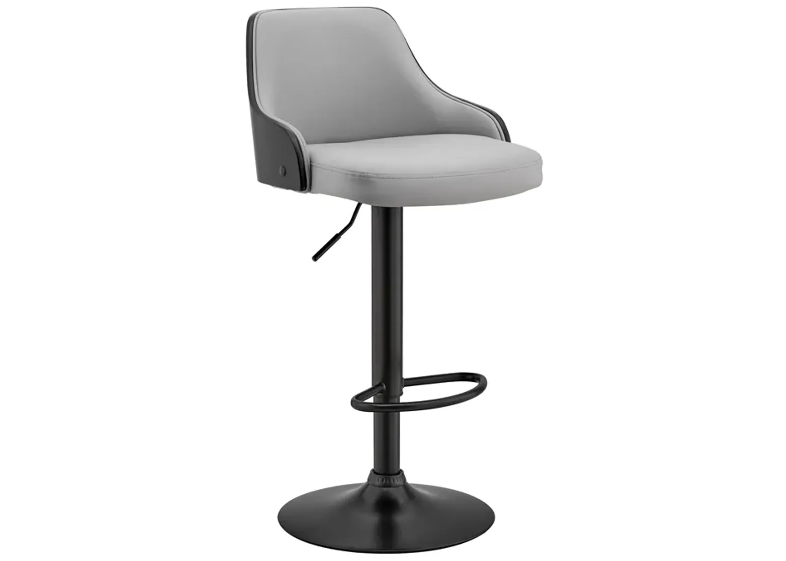 Asher Adjustable Grey Faux Leather and Black Finish Bar Stool